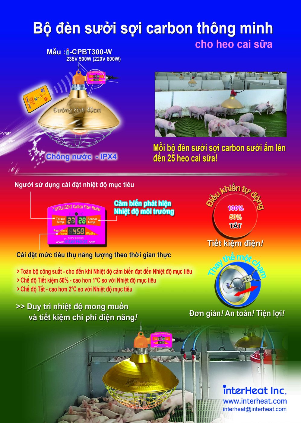 Đèn sưởi thông minh InterHeat cho heo con